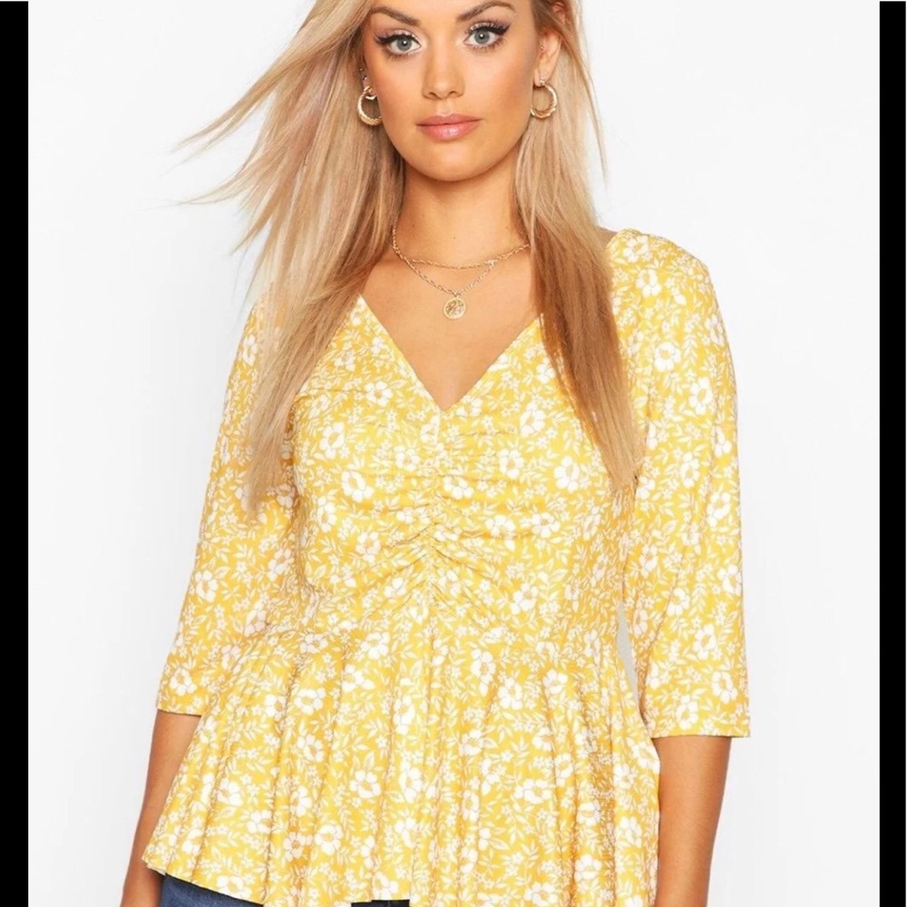 NWT Yellow Floral Peplum Top